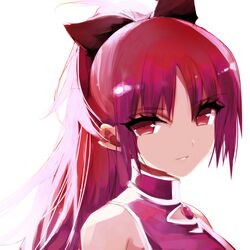  1girl absurdres armpit_crease bare_shoulders black_bow bow eyebrows_visible_through_hair gem hair_between_eyes hair_bow highres jewelry long_hair looking_at_viewer mahou_shoujo_madoka_magica misteor red_eyes redhead sakura_kyouko solo white_background 