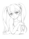  1girl camisole fuji_shinobu hoshino_ruri kidou_senkan_nadesico long_hair monochrome simple_background sketch smile solo twintails upper_body white_background 