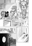  1girl bolo_tie classroom comic crowd fedora glasses greyscale hat highres kirameki_haruaki low_twintails medium_hair monochrome school_uniform short_sleeves skirt touhou translation_request twintails usami_sumireko vest 