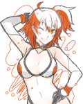  ;) ahoge bikini blush breasts cleavage elbow_gloves fate/grand_order fate_(series) fujimaru_ritsuka_(female) gloves hand_on_hip large_breasts nagidori navel one_eye_closed orange_eyes orange_hair side_ponytail sketch smile swimsuit white_background 