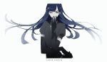  1other androgynous bangs black_gloves blue_eyes blue_hair closed_mouth crystal_hair elbow_gloves gem_uniform_(houseki_no_kuni) gloves hair_between_eyes houseki_no_kuni lapis_lazuli_(houseki_no_kuni) long_hair looking_at_viewer mina_hiragi necktie simple_background smile solo 