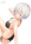  1girl absurdres bikini black_bikini blue_eyes breasts cleavage cowboy_shot dated eyes_visible_through_hair hair_ornament hair_over_one_eye hairclip hamakaze_(kantai_collection) highres kantai_collection large_breasts short_hair side-tie_bikini silver_hair solo swimsuit tokito_yu 