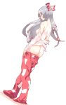  1girl ass blush bow fujiwara_no_mokou hair_bow highres long_hair long_sleeves looking_down non_(z-art) panties red_footwear silver_hair simple_background standing touhou underwear white_background white_bow white_panties 