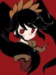  1girl ashley_(warioware) bangs black_hair bright_pupils closed_mouth cropped_torso hairband highres lkll long_hair orange_hairband red_background red_eyes simple_background skull solo twintails warioware white_pupils 