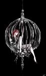  1other androgynous black_background cage gem_uniform_(houseki_no_kuni) hair_between_eyes highres houseki_no_kuni looking_at_viewer mercury necktie red_eyes redhead shinsha_(houseki_no_kuni) short_hair solo 