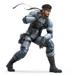  1boy 3d absurdres bandanna beard brown_hair facial_hair gloves gun headband highres male_focus metal_gear_(series) metal_gear_solid mustache official_art sneaking_suit solid_snake solo super_smash_bros. super_smash_bros_ultimate weapon 