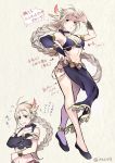  1girl alternate_costume blonde_hair blush bracelet braid breasts brown_hair circlet cleavage dancer gloves h&#039;aanit_(octopath_traveler) jewelry large_breasts long_hair looking_at_viewer medium_breasts navel necklace oboro_keisuke octopath_traveler open_mouth partially_translated simple_background solo translation_request 
