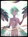  1other alternate_costume androgynous black_border border golden_arms green_eyes green_hair hair_over_one_eye houseki_no_kuni kawa_(ricopin35) leaf light_smile looking_at_viewer necktie phosphophyllite plant see-through short_hair spoilers 