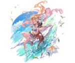  2girls :d alpha_transparency anne_(shingeki_no_bahamut) bandage bandaged_arm bandages bare_shoulders bikini bikini_skirt blonde_hair blue_bikini blue_sky blush breasts clouds day dragon_girl dragon_horns dragon_tail dragon_wings flower full_body granblue_fantasy grea_(shingeki_no_bahamut) hair_between_eyes hair_flower hair_ornament horns large_breasts long_hair minaba_hideo multiple_girls official_art open_mouth outdoors pleated_skirt pointy_ears purple_hair red_eyes sandals shingeki_no_bahamut short_hair skirt sky smile swimsuit tail transparent_background very_long_hair wings 