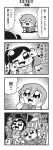  &gt;_&lt; 1boy 1girl 4koma :3 :d arm_up bangs bkub blush closed_eyes comic crying dj_copy_and_paste emphasis_lines eyebrows_visible_through_hair fang fireworks glasses greyscale halftone hands_on_own_face hat headphones highres honey_come_chatka!! japanese_clothes jumping komikado_sachi long_hair microphone monochrome musical_note night ninja one_eye_closed one_knee open_mouth shirt short_hair shouting shuriken side_ponytail sidelocks simple_background single_tear smile sparkling_eyes speaker speech_bubble swept_bangs talking tayo tears translation_request two-tone_background two_side_up 