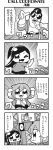  1boy 2girls 4koma :3 :d arms_up bangs bkub blush comic emphasis_lines eyebrows_visible_through_hair fang greyscale halftone highres honey_come_chatka!! jacket komikado_sachi long_hair microphone microphone_stand monochrome multiple_girls necktie one_eye_closed open_mouth pants pointing pompadour shirt short_hair shorts shouting side_ponytail sidelocks skirt smile speech_bubble stage sunglasses swept_bangs talking tayo translation_request two-tone_background two_side_up white_background 