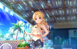  blonde_hair blush dress idolmaster idolmaster_cinderella_girls idolmaster_cinderella_girls_starlight_stage kiryuu_tsukasa long_hair ponytail smile summer violet_eyes 