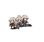  &gt;_&lt; 0_0 2b14_podnos 2b14_podnos_(girls_frontline) 3girls animated animated_gif blonde_hair boots braid chibi fleeing girls_frontline hat long_hair low_twintails mortar_(weapon) multiple_girls official_art running single_braid transparent_background twintails winter_clothes 