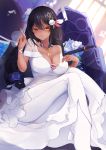  1girl azur_lane black_hair braid breasts commentary_request dark_skin dress eyebrows_visible_through_hair feathers hair_between_eyes hair_feathers indoors jewelry large_breasts long_hair looking_at_viewer native_american necklace reku_hisui ring solo south_dakota_(azur_lane) wedding_band wedding_dress window yellow_eyes 