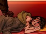  1boy 1girl as109 brown_hair closed_eyes collarbone couch covered jacket lying on_side parted_lips shoujo_to_ura_roji sleeping 