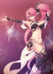  1girl bare_shoulders boots breasts choker elbow_gloves elf fingerless_gloves gloves highres kirishima_satoshi large_breasts long_hair navel orb original pink_hair pointy_ears ponytail solo thigh-highs violet_eyes 