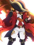  1boy belt bicorne blue_eyes boots brown_hair cannon cigar cloak cravat epaulettes facial_hair fate/grand_order fate_(series) goatee hat highres lighter napoleon_bonaparte_(fate/grand_order) neo_kabocha over_shoulder oversized_clothes smoking weapon weapon_over_shoulder 