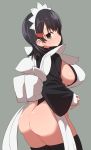  1girl ass black_eyes black_hair black_legwear breasts commentary highres huge_breasts iroha_(samurai_spirits) japanese_clothes large_breasts maid maid_headdress samurai_spirits short_hair sideboob solo sumiyao_(amam) thigh-highs 