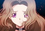  1girl bangs brown_hair choker closed_mouth code_geass creayus forehead looking_at_viewer m nunnally_lamperouge parted_bangs portrait sad solo violet_eyes 