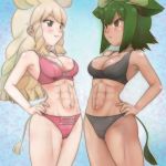  &gt;:( &gt;:) 2girls abs animal_ears armpits aurochs_(kemono_friends) bare_arms bare_shoulders black_bra black_panties blonde_hair bra breasts brown_eyes closed_mouth collarbone commentary commentary_request cowboy_shot dark_skin drill_hair empty_eyes extra_ears eye_contact eyebrows_visible_through_hair face-to-face green_hair grey_eyes hair_between_eyes hand_on_hip hips horns kemono_friends long_hair looking_at_another medium_breasts medium_hair multiple_girls navel oryx_ears oryx_tail panties pink_bra pink_panties rhinoceros_ears rhinoceros_tail shiny shiny_skin sidelocks sports_bra standing stomach t_jiroo_(ringofriend) tail toned underwear underwear_only v-shaped_eyebrows white_rhinoceros_(kemono_friends) 