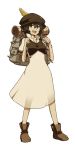  1girl bag cosplay dress full_body fumafu hat highres looking_at_viewer octopath_traveler open_mouth original short_hair simple_background smile solo tressa_(octopath_traveler) 