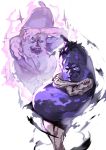  1boy absurdres black_hair closed_mouth commentary_request crossed_arms eggplant glowing glowing_eye highres jojo_no_kimyou_na_bouken jojo_pose legs_together looking_at_viewer male_focus mamuru manly muscle open_mouth original parody pose sketch smile solo sparkle stand_(jojo) 
