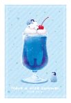  2018 bear bird blue blush cherry chick closed_eyes commentary_request dated food fruit glass highres ice_cream ice_cream_float miya_(miyabio) original penguin polar_bear shochuumimai summer 