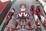  &gt;:) 1girl arrow bodysuit boots bow_(weapon) breast_hold breasts cleavage covered_navel crossbow crossed_arms from_above full_body gatling_gun gun headgear highres huge_weapon large_breasts lavender_hair long_hair machine_pistol missile rifle rocket senki_zesshou_symphogear smirk sniper_rifle thigh-highs thigh_boots uganda v-shaped_eyebrows very_long_hair violet_eyes weapon yukine_chris 