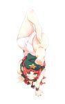  1girl aqua_eyes ass barefoot blush braid chinese_clothes dress foreshortening from_above full_body hair_ribbon handstand hat highres hong_meiling long_hair looking_at_viewer looking_up non_(z-art) open_mouth panties redhead ribbon side_braids simple_background sleeveless solo top-down_bottom-up touhou tress_ribbon twin_braids underwear white_background white_panties wrist_cuffs 