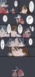  2girls absurdres blush cold comic commentary_request cup eye_contact hakama highres houshou_(kantai_collection) japanese_clothes kantai_collection kiss long_hair looking_at_another multiple_girls nantoka_maru ponytail ryuujou_(kantai_collection) sitting snow steam translation_request yuri 