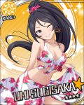  bikini black_hair blush character_name green_eyes idolmaster idolmaster_cinderella_girls long_hair smile stars sugisaka_umi summer wink 