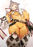  1girl animal_ears bangs blunt_bangs bodysuit cat_ears gloves looking_at_viewer niyah short_hair simple_background smile solo toridamono white_gloves xenoblade_(series) xenoblade_2 yellow_bodysuit yellow_eyes 