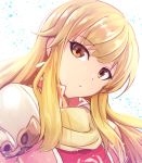  1girl blonde_hair brown_eyes earrings fire_emblem fire_emblem:_seisen_no_keifu highres jewelry lachesis_(fire_emblem) long_hair nakabayashi_zun shoulder_pads simple_background solo white_background 