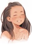  1girl absurdres bangs_pinned_back black_hair closed_eyes commentary english_commentary facing_viewer forehead highres long_hair luimiart nude original simple_background sketch smile solo upper_body white_background 