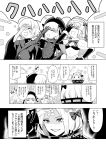  4girls :d :o abigail_williams_(fate/grand_order) ahoge arm_up bandage bandaged_arm bandages bangs beret blush bow capelet cloak closed_eyes comic commentary_request crossed_bandaids doll_joints dress eighth_note elbow_gloves evil_smile eyebrows_visible_through_hair fate/extra fate/grand_order fate_(series) fingernails flying_sweatdrops frills fur-trimmed_capelet fur_trim gloves gothic_lolita greyscale hair_between_eyes hair_bow hair_bun hand_on_own_forehead hat headpiece highres index_finger_raised jack_the_ripper_(fate/apocrypha) jeanne_d&#039;arc_(fate)_(all) jeanne_d&#039;arc_alter_santa_lily lolita_fashion long_hair long_sleeves momosuke_(toouka) monochrome multiple_girls musical_note nursery_rhyme_(fate/extra) open_mouth parted_lips puffy_short_sleeves puffy_sleeves scar scar_across_eye shaded_face short_hair short_sleeves smile solid_oval_eyes sparkle spoken_musical_note striped striped_bow translation_request very_long_hair 