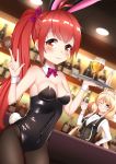  2girls ;) alcohol animal_ears azur_lane bailey_(azur_lane) bangs bare_shoulders benson_(azur_lane) black_legwear black_vest blonde_hair blurry blurry_background blush breasts brown_eyes bunny_girl bunny_tail bunnysuit ceiling_light cleavage closed_mouth collarbone commentary_request covered_navel cup depth_of_field detached_collar detached_sleeves drink drinking_glass eyebrows_visible_through_hair fang fang_out hand_on_hip hand_up heart heart-shaped_pupils highres holding holding_tray indoors leng_xiao leotard long_hair long_sleeves low_twintails medium_breasts multiple_girls one_eye_closed pantyhose rabbit_ears red_eyes redhead shirt side_ponytail smile strapless strapless_leotard symbol-shaped_pupils tail tray twintails very_long_hair vest white_collar white_shirt wine_glass wrist_cuffs 