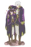  1boy 1girl ^_^ ^o^ blush_stickers boots brown_hair cloak closed_eyes closed_eyes father_and_daughter fire_emblem fire_emblem:_kakusei full_body gloves highres itou_(very_ito) leather leather_gloves long_sleeves looking_at_another mark_(female)_(fire_emblem) my_unit_(fire_emblem:_kakusei) open_mouth pants shirt short_hair silver_hair simple_background sketch smile standing under_clothes white_background 