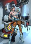 1girl aperture_science_handheld_portal_device atlas_(portal) black_hair breasts chell glados jumpsuit large_breasts long_fall_boots midriff p-body personality_core ponytail portal portal_2 smile space_core sugiura_yoshio tank_top turret_(portal) weighted_companion_cube wheatley 