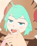  animated animated_gif aqua_eyes aqua_hair blush_stickers easymc2 fangs finger_in_another&#039;s_mouth forked_tongue kemono_friends open_mouth saliva striped_hoodie tongue tsuchinoko_(kemono_friends) 