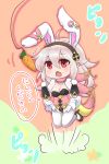  1girl animal_ears black_hairband breasts carrot chibi cleavage fake_animal_ears female_my_unit_(fire_emblem_if) fire_emblem fire_emblem_heroes fire_emblem_if gloves hairband jumping leotard long_hair my_unit_(fire_emblem_if) nekomikoalice open_mouth pointy_ears rabbit_ears red_eyes solo white_hair 