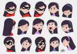  1girl angry artist_name clenched_teeth closed_eyes commentary_request domino_mask expressions frown gurihiru hairband happy mask open_mouth raised_eyebrow raised_eyebrows round_teeth serious signature solo surprised teeth the_incredibles turtleneck unamused violet_parr 