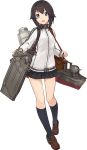  1girl aircraft anchor b7a_ryuusei bangs black_hair blush full_body grey_eyes hayasui_(kantai_collection) jacket kantai_collection kneehighs konishi_(koconatu) loafers looking_at_viewer machinery miniskirt official_art pleated_skirt remodel_(kantai_collection) shoes short_hair skirt solo strap track_jacket transparent_background turret turtleneck 