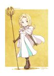  1girl blonde_hair chibi dress gloves jewelry long_hair octopath_traveler ophilia_(octopath_traveler) short_hair shoutank14 simple_background smile solo staff 