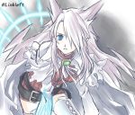  1girl breasts character_request commentary_request link_(aa30) long_hair solo spiky_hair summon_night summon_night_3 thigh-highs white_hair 