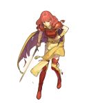 1girl armor bangs breastplate cape celica_(fire_emblem) fire_emblem fire_emblem_gaiden fire_emblem_heroes full_body hidari_(left_side) highres holding holding_sword holding_weapon long_hair official_art pelvic_curtain red_eyes redhead solo sword thigh-highs transparent_background weapon 