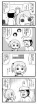  1boy 1girl 4koma :d admiral_(kantai_collection) beard buttons ceiling chair closed_mouth comic commentary desk epaulettes eyebrows_visible_through_hair facial_hair gameplay_mechanics greyscale hair_bobbles hair_ornament hanging_scroll hat highres holding holding_paper indoors kantai_collection long_hair long_sleeves looking_at_viewer military military_hat military_uniform monochrome mustache naval_uniform open_mouth pale_face paper peaked_cap pon_(0737) round_teeth sailor_collar sazanami_(kantai_collection) school_uniform scroll serafuku short_sleeves smile sparkle speech_bubble sweat teeth translation_request twintails uniform v wall 