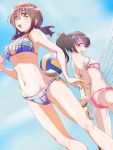  arms_behind_back ass beach_volleyball bikini breasts brown_eyes brown_hair cleavage clouds covered_nipples dutch_angle eyebrows_visible_through_hair from_below fujish groin groin_tendon hair_between_eyes harukana_receive highres large_breasts looking_to_the_side navel oozora_haruka_(danball_senki) oozora_haruka_(harukana_receive) open_mouth plaid plaid_bikini ponytail small_breasts swimsuit thighs under_boob volleyball 