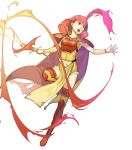  1girl armor bangs breastplate cape celica_(fire_emblem) fire_emblem fire_emblem_gaiden fire_emblem_heroes full_body hidari_(left_side) highres holding holding_sword holding_weapon long_hair official_art pelvic_curtain red_eyes redhead solo sword thigh-highs transparent_background weapon 