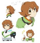  1girl antenna_hair bodysuit brown_eyes brown_hair catgirl0926 closed_eyes expressions glasses hyakujuu-ou_golion open_mouth pidge_gunderson pouty_lips profile reverse_trap serious short_hair smile solo v voltron:_legendary_defender 