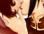  2girls avatar_(series) azula black_hair brown_hair hand_on_another&#039;s_cheek hand_on_another&#039;s_face kiss lips multiple_girls notickleelmo short_hair ty_lee yuri 